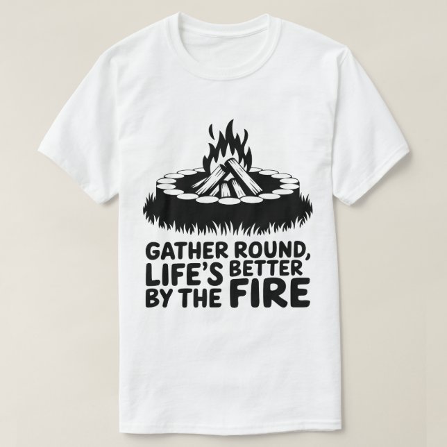 Samla runt Campfire Wilderness Camping Artwork T Shirt (Design framsida)
