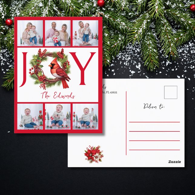 Samla sex foton | Joy Red julvykort Vykort (Spread joy this holiday season with a stylish postcard! Personalize and order yours today!)