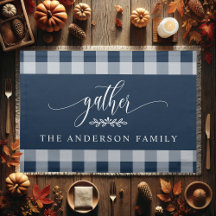Samla Thanksgiving Marinblå Och Vit Buffelcheck
