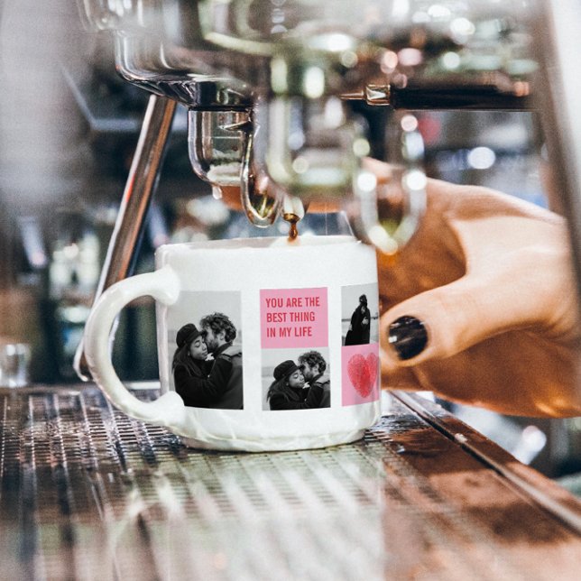 Samla upp par foto | Valentines Rosa och rödhjärta Espressomugg (Skapare uppladdad)