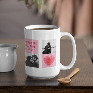 Samla upp par foto   Valentines Rosa och rödhjärta Kaffemugg