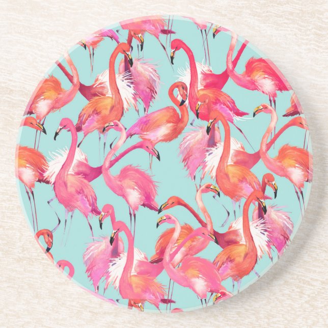 Samlade vattenfärgFlamingos Underlägg Sandsten (Framsidan)