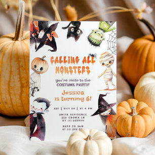 Samling alla monster söta Kostymfest Halloween Inbjudningar