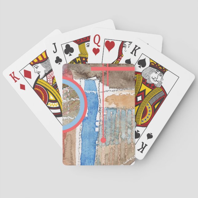 Samling av abstrakt, blandat media och vattenfärg  spel kort (Baksidan)
