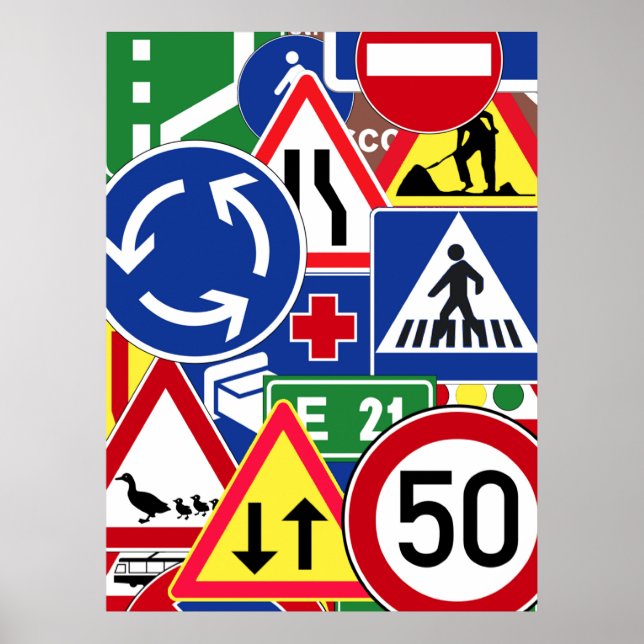 Samling av europeiska trafiksignaler poster (Framsidan)