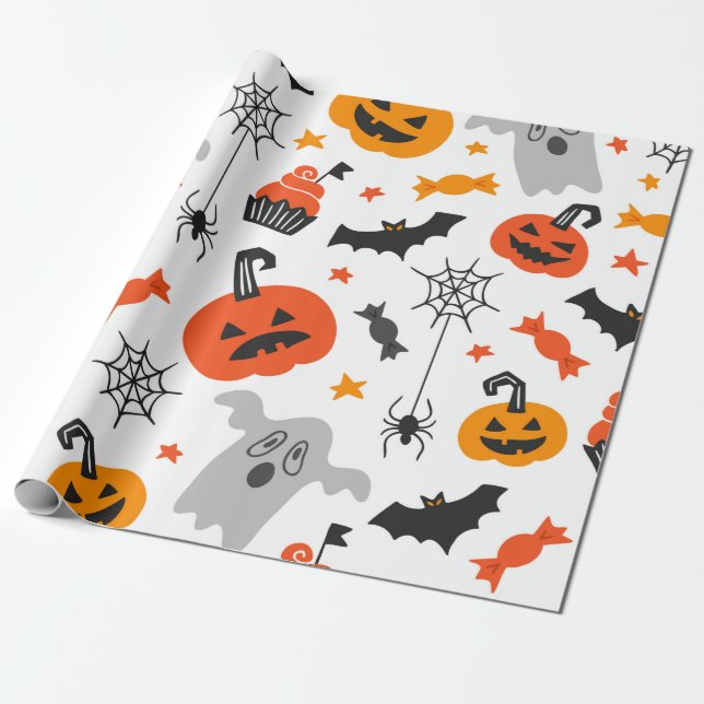 Samling av halloween-symboler mönster presentpapper (Utrullad)