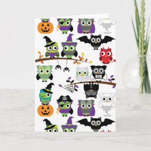 Samling av spöklika Halloween ugglor Kort