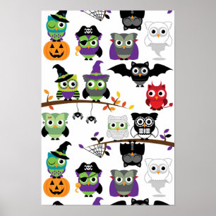 Samling av Spooky Halloween Uggla Poster