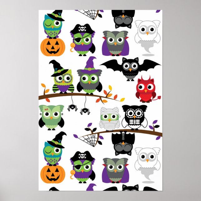 Samling av Spooky Halloween Uggla Poster (Framsidan)