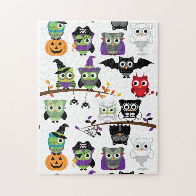 Samling av Spooky Halloween Uggla Pussel (Vertikal)