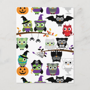 Samling av Spooky Halloween Uggla Vykort