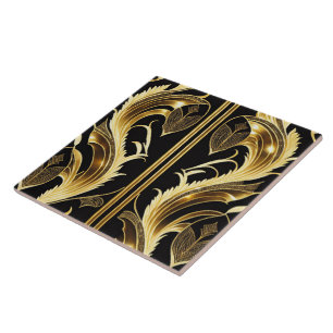 Samling av Trendig Art Deco Black Guld Kakelplatta