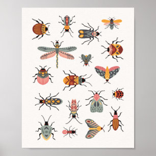 Samling av ungar av hand plockade retro söt kryp poster