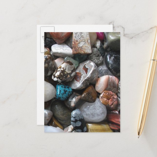 Samling av vackra polerade stenar vykort (Fram/Back In Situ)