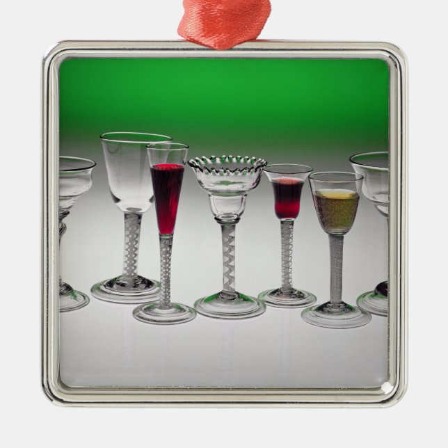 Samling av vinexponeringsglas med vridningstems julgransprydnad metall (Framsidan)