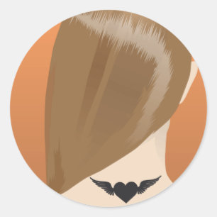 Samling av Woman Nacke Tattoo Art Print, nr 1/10 Runt Klistermärke
