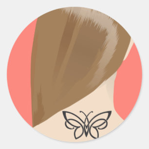 Samling av Woman Nacke Tattoo Art Print, nr 2/10 Runt Klistermärke