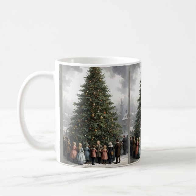 Samling i byn Julgran i vintage Kaffemugg (Vänster)