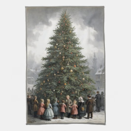 Samling i byn Julgran i vintage Kökshandduk