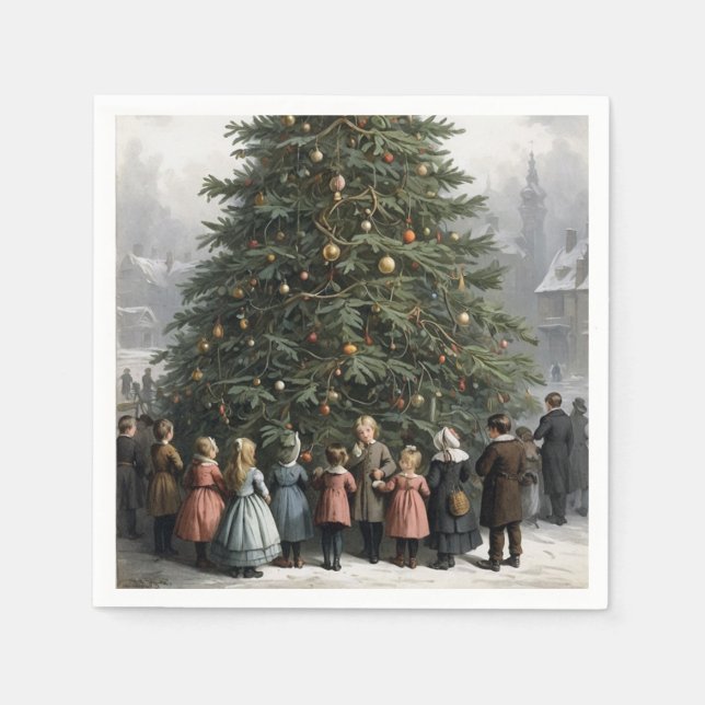 Samling i byn Julgran i vintage Pappersservett (Framsidan)