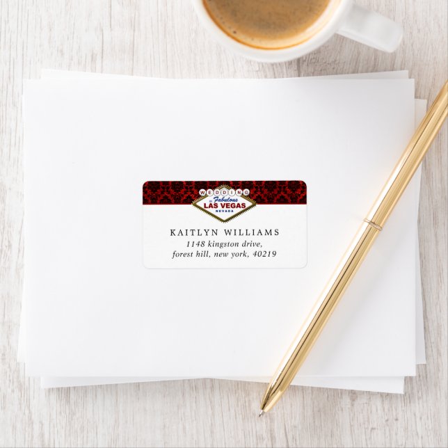 Samlingen i Glitter Damask Las Vegas Bröllop Adressetikett (Insitu)