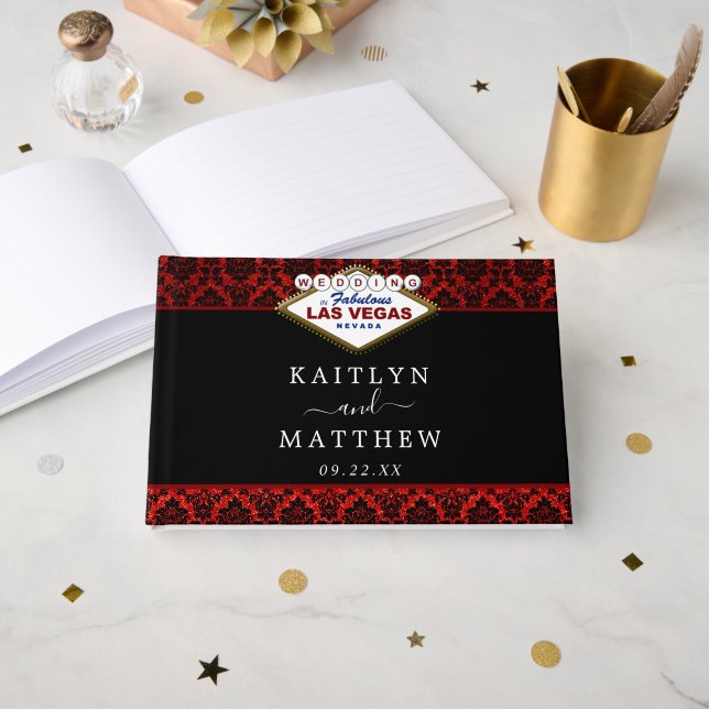 Samlingen i Glitter Damask Las Vegas Bröllop Gästböcker (Framsida öppen)