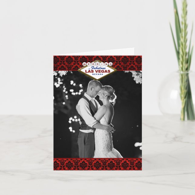 Samlingen i Glitter Damask Las Vegas Bröllop Tack Kort (Framsida)
