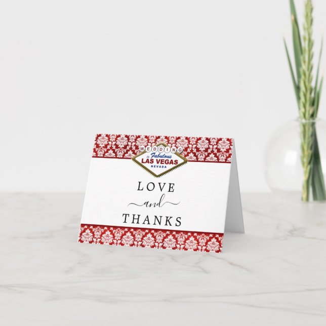 Samlingen i Glitter Damask Las Vegas Bröllop Tack Kort (Framsida)