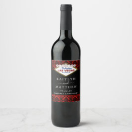 Samlingen i Glitter Damask Las Vegas Bröllop Vinflaska Etikett