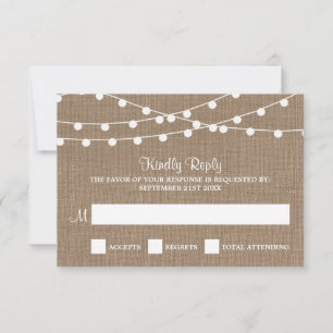 Samlingen Rustic Burlap String Ljus Bröllop OSA Kort