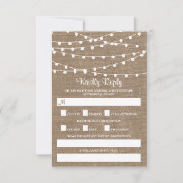 Samlingen Rustic Burlap String Ljus Bröllop OSA Kort