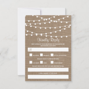 Samlingen Rustic Burlap String Ljus Bröllop OSA Kort