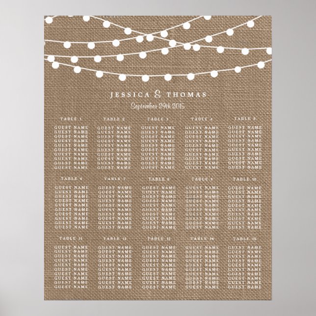 Samlingen Rustic Burlap String Ljus Bröllop Poster (Framsidan)