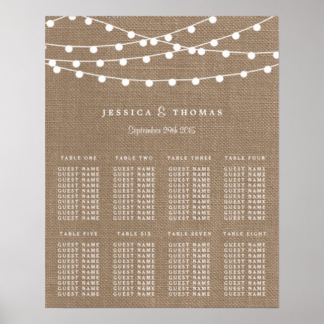 Samlingen Rustic Burlap String Ljus Bröllop Poster (Framsidan)