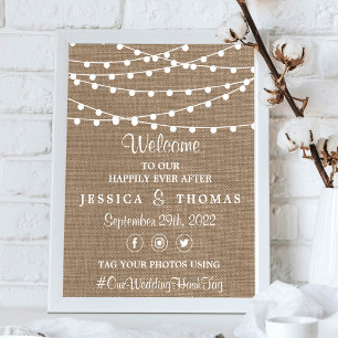 Samlingen Rustic Burlap String Ljus Bröllop Poster