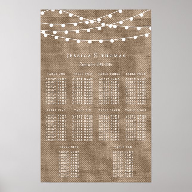 Samlingen Rustic Burlap String Ljus Bröllop Poster (Framsidan)