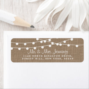 Samlingen Rustic Burlap String Ljus Bröllop Returadress Etikett