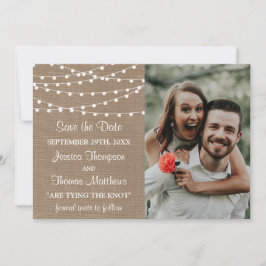 Samlingen Rustic Burlap String Ljus Bröllop Spara Datumet