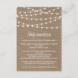 Samlingen Rustic Burlap String Ljus Bröllop Tilläggskort