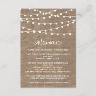 Samlingen Rustic Burlap String Ljus Bröllop Tilläggskort