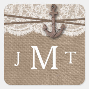 Samlingen Rustic Nautical Anchor Bröllop Fyrkantigt Klistermärke