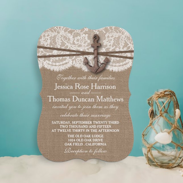Samlingen Rustic Nautical Anchor Bröllop Inbjudningar (Skapare uppladdad)