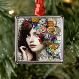 Samlingsbild | Söt Girl Girl with Flowers in her H Julgransprydnad Metall