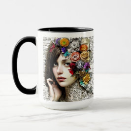 Samlingsbild | Söt Girl Girl with Flowers in her H Mugg
