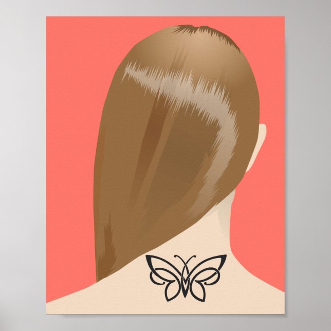 Samlingskonsttryck av tatuering på kvinnas nacke,  poster (Framsidan)