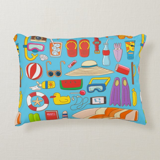 Samlingsobjekt för sommartid i saker under sommart prydnadskudde (Framsidan)