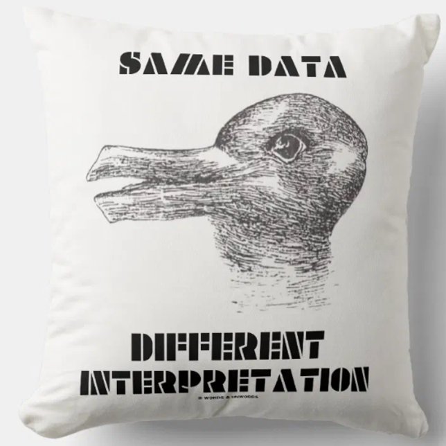 Samma datakonfiguration för olika tolkning av Anka Kudde (Throw pillow featuring duck-rabbit optical illusion/gestalt phenomenon for any hypothesis tester!)