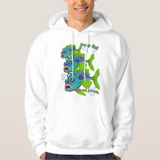Samma fenor, olika resor, färgrik fiskkonst hoodie