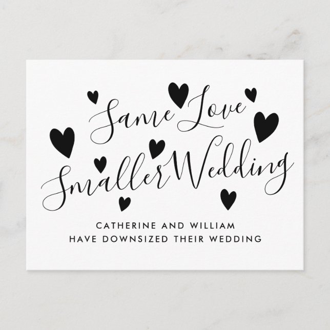 Samma kärlek Liten mikrobröllop Nedskalningsplan Meddelande Vykort (Framsida)