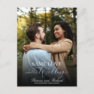 Samma kärlek mindre bröllop enkelt elegant foto vykort